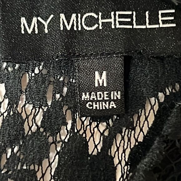 My Michelle Womens Long Sleeves Top Size M Lace Front and Back Top Black - Picture 10 of 10